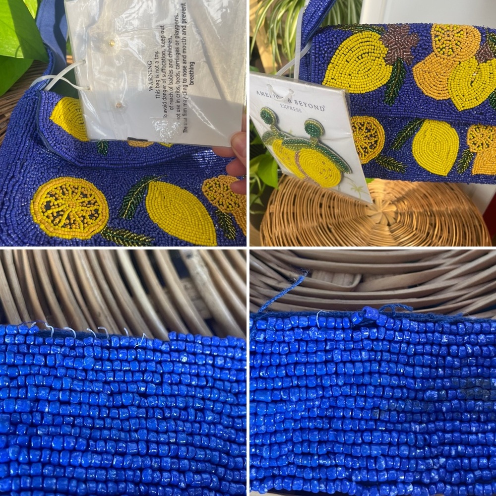 America & Beyond Express Beaded Lemon Shoulder Bag - Blue & Yellow - Picture 4 of 4